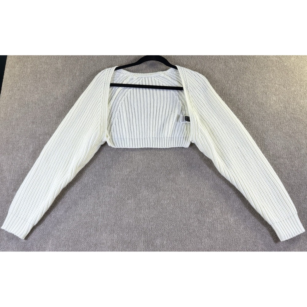 SHEIN Off White Ribbed Ultra Cropped Shrug Bolero Knit Sweater XS
